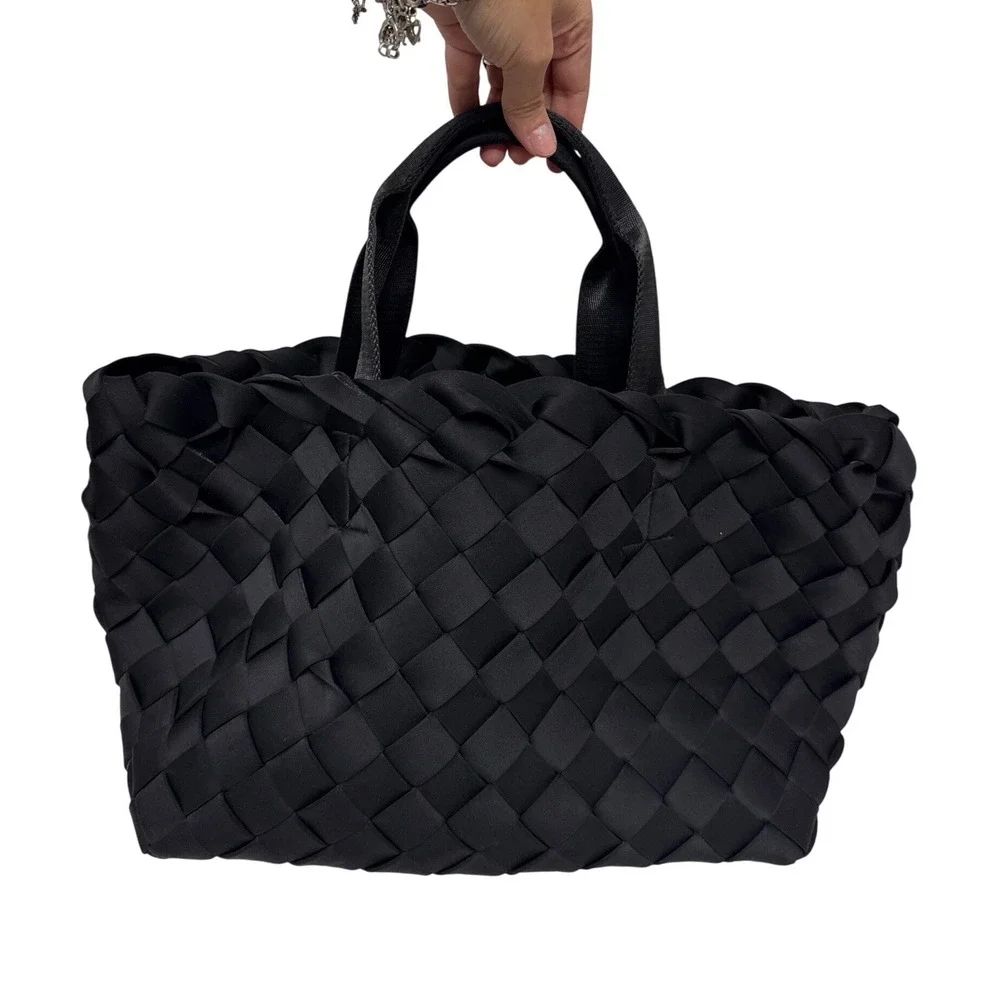 Naghedi Tangier Medium Tote Women Black Woven Neoprene Luxury Handbag St barths